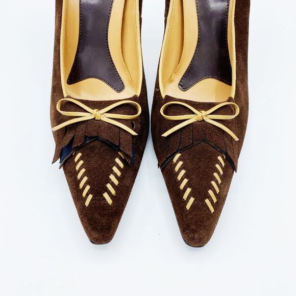 Carlos Santana Plush Brown Heeled Pumps Bow on Pointed Toe Size 10M - Picture 6 of 8